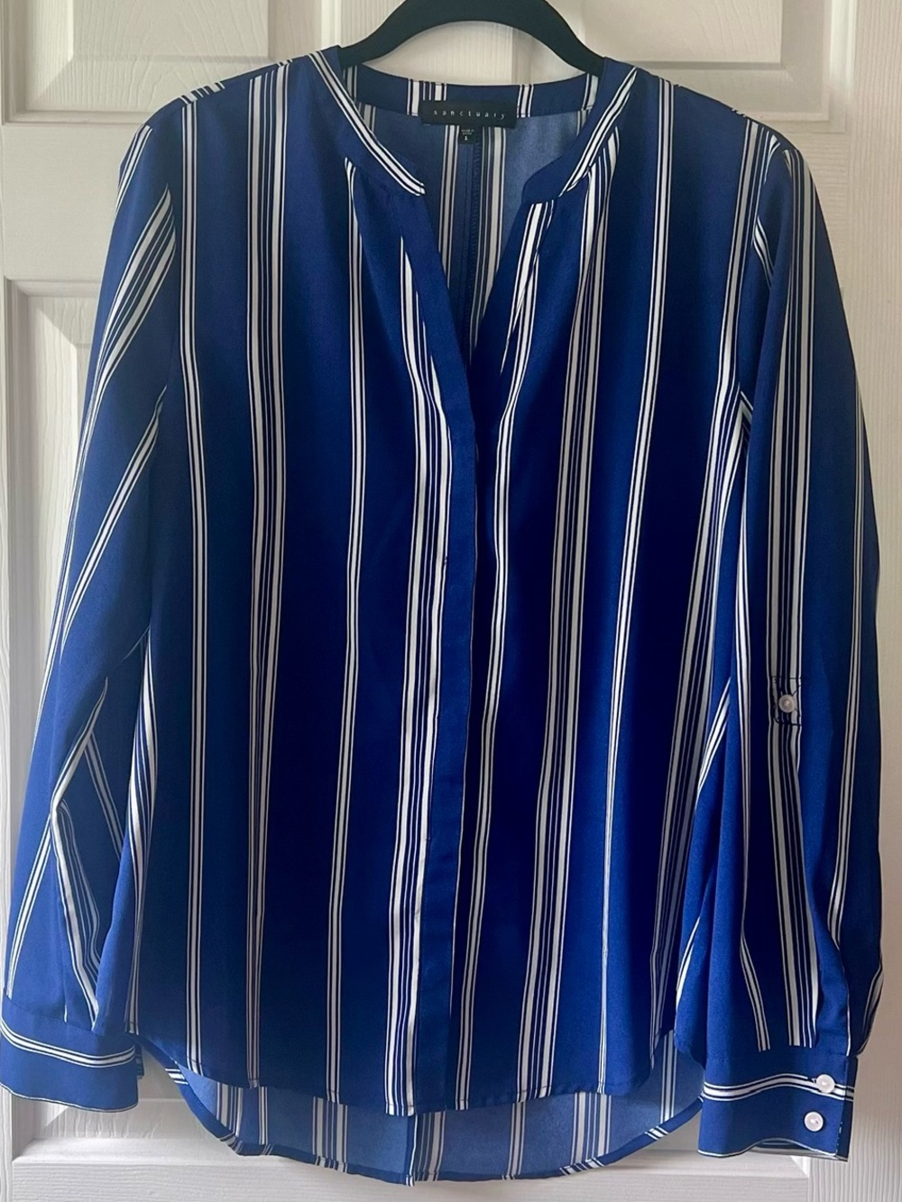 Sanctuary Blue and White Vertical Stripe Button-Down Blouse